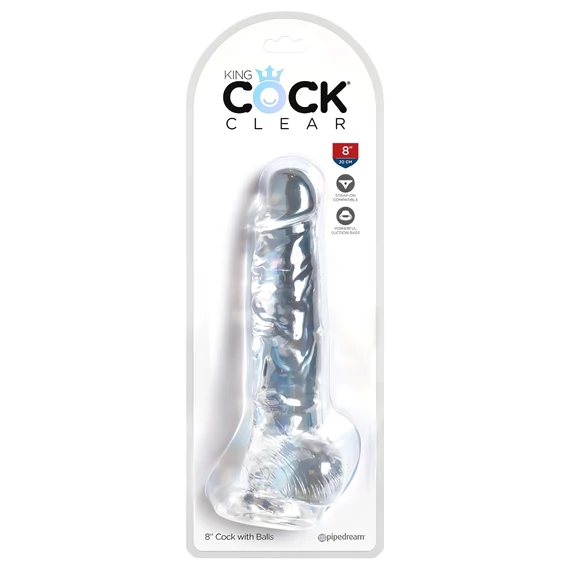 King Cock Clear 8 - tapadótalpas, herés dildó (20cm)