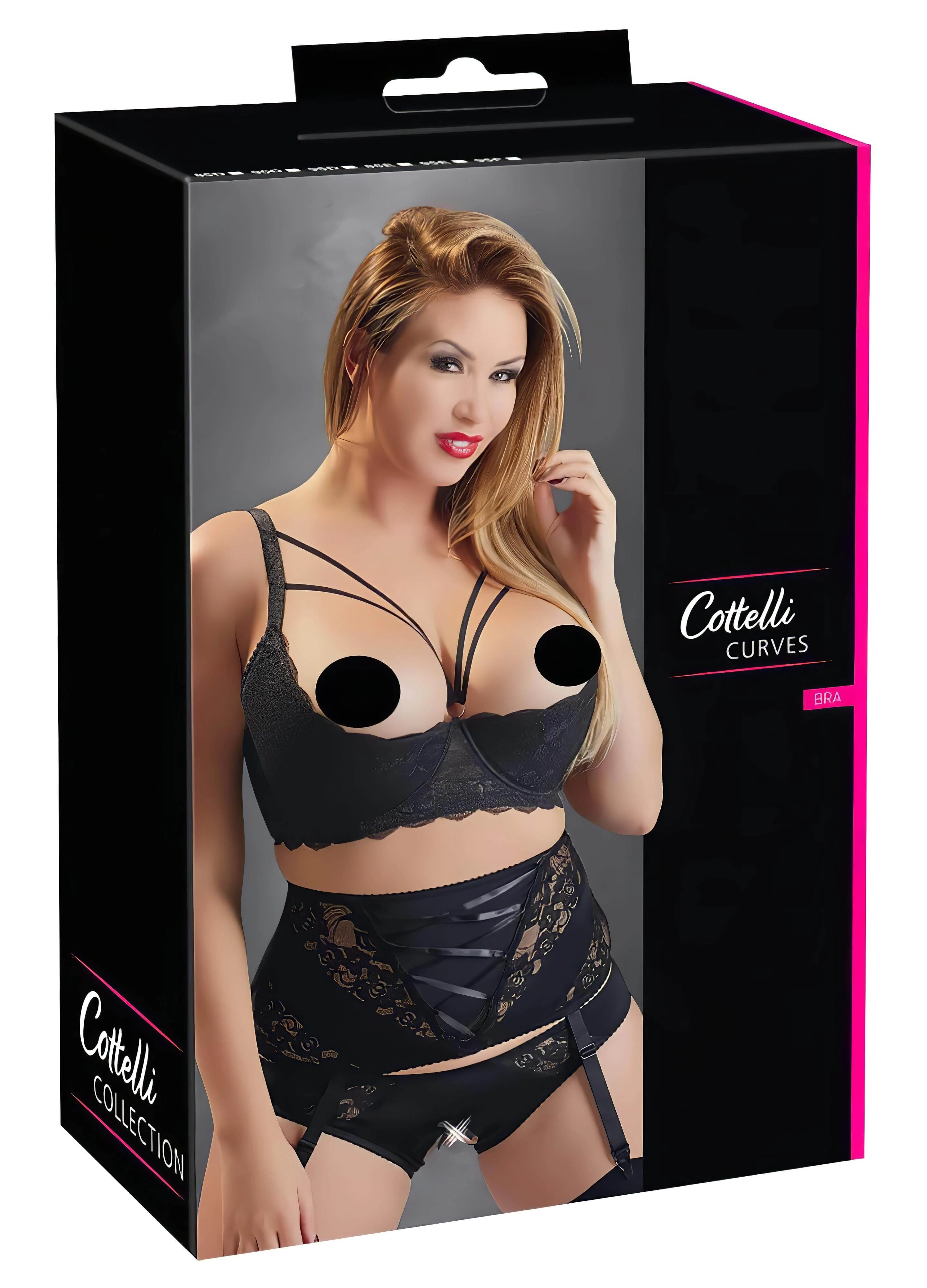 Cottelli Plus Size - pántos, gyűrűs mellemelő (fekete)