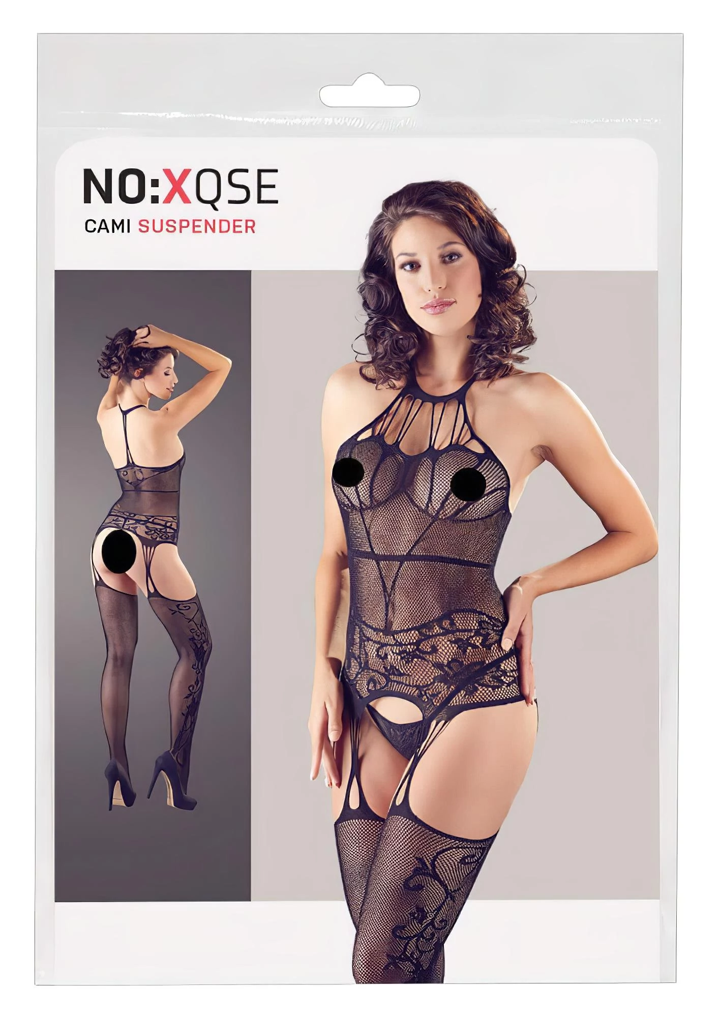 NO:XQSE - pántos fehérnemű szett és tanga - fekete (S-L)