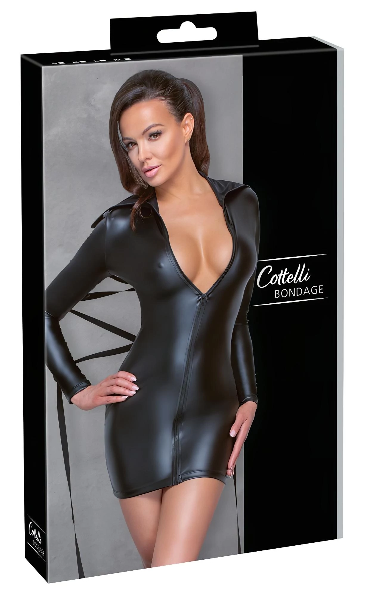 Cottelli Bondage - Fényes hatású ruha, kötözővel (fekete)